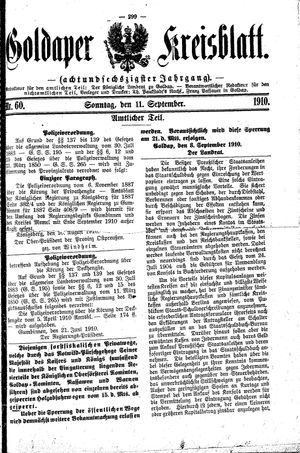 Goldaper Kreisblatt vom 11.09.1910