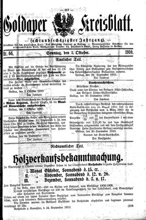 Goldaper Kreisblatt vom 02.10.1910