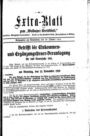 Goldaper Kreisblatt vom 29.10.1910
