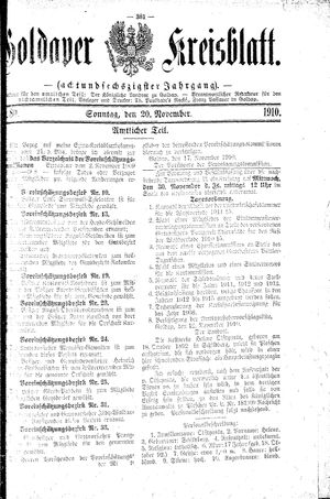 Goldaper Kreisblatt vom 20.11.1910