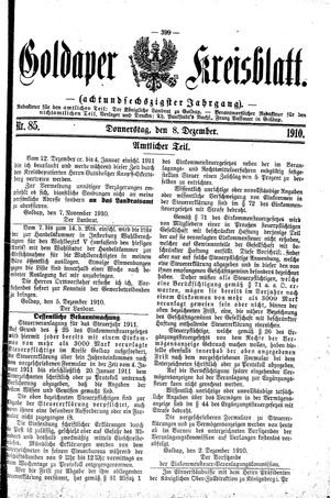 Goldaper Kreisblatt vom 08.12.1910