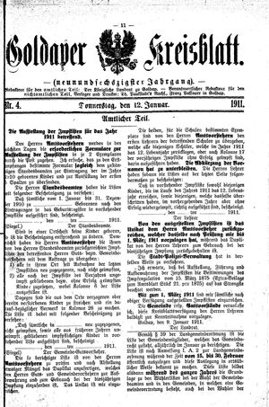 Goldaper Kreisblatt on Jan 12, 1911