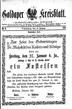 Goldaper Kreisblatt on Jan 19, 1911