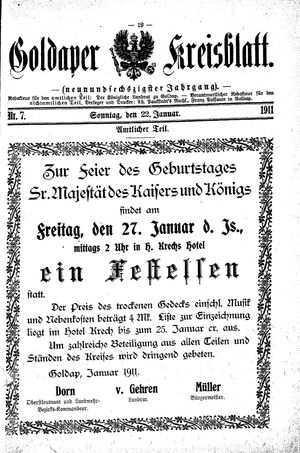 Goldaper Kreisblatt vom 22.01.1911