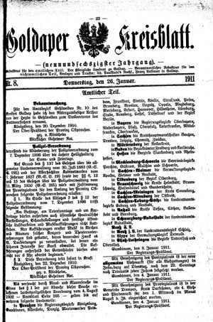Goldaper Kreisblatt vom 26.01.1911