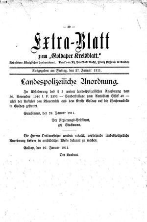 Goldaper Kreisblatt on Jan 27, 1911