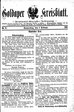 Goldaper Kreisblatt vom 02.02.1911