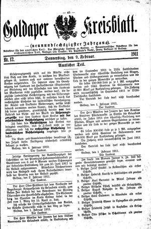 Goldaper Kreisblatt vom 09.02.1911