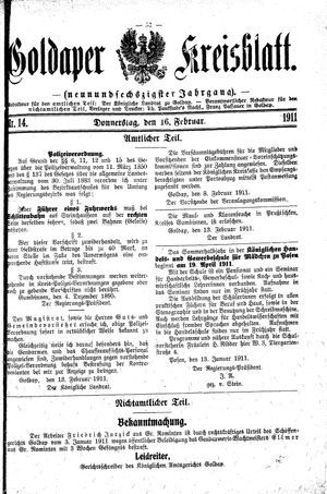 Goldaper Kreisblatt vom 16.02.1911