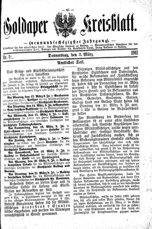 Goldaper Kreisblatt vom 02.03.1911