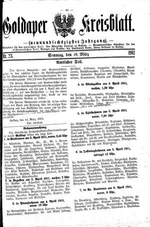 Goldaper Kreisblatt vom 19.03.1911