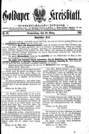 Goldaper Kreisblatt vom 30.03.1911