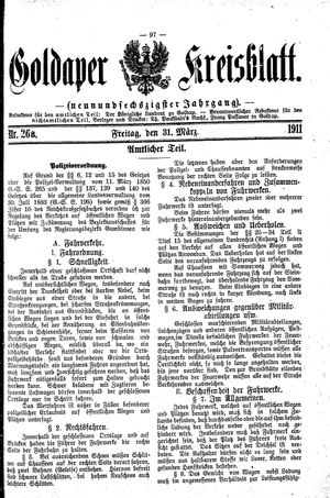 Goldaper Kreisblatt vom 31.03.1911