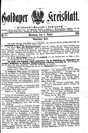 Goldaper Kreisblatt vom 02.04.1911