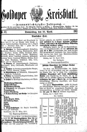 Goldaper Kreisblatt vom 20.04.1911