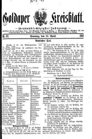 Goldaper Kreisblatt vom 23.04.1911