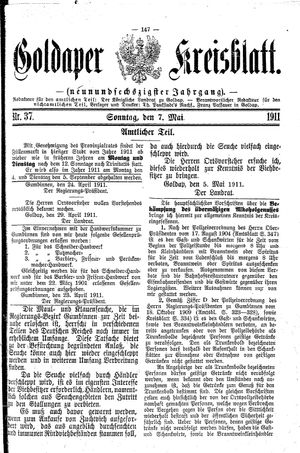 Goldaper Kreisblatt vom 07.05.1911