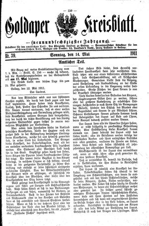 Goldaper Kreisblatt vom 14.05.1911