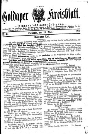 Goldaper Kreisblatt vom 28.05.1911