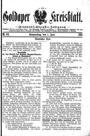 Goldaper Kreisblatt vom 01.06.1911