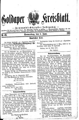 Goldaper Kreisblatt vom 08.06.1911