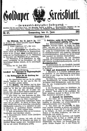 Goldaper Kreisblatt vom 15.06.1911