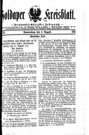 Goldaper Kreisblatt vom 24.08.1911