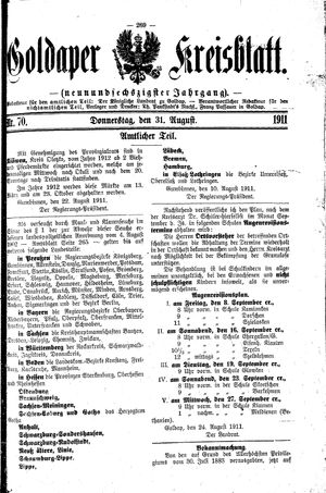 Goldaper Kreisblatt vom 31.08.1911