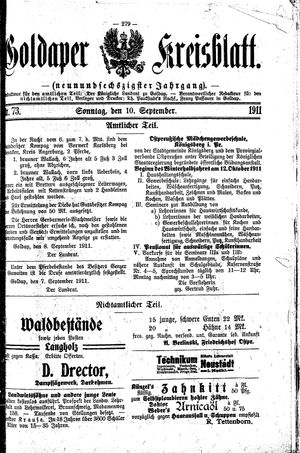 Goldaper Kreisblatt vom 10.09.1911