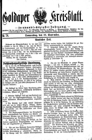 Goldaper Kreisblatt vom 28.09.1911