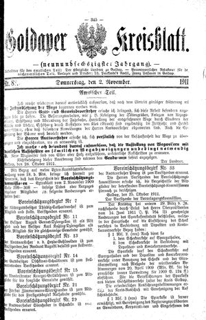 Goldaper Kreisblatt vom 02.11.1911