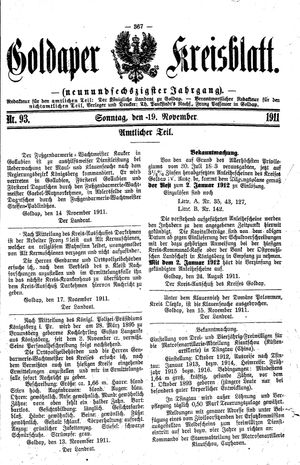 Goldaper Kreisblatt vom 19.11.1911