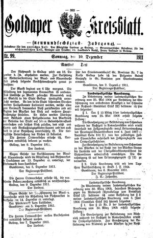 Goldaper Kreisblatt vom 10.12.1911
