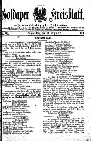 Goldaper Kreisblatt vom 14.12.1911
