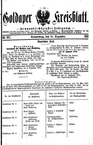 Goldaper Kreisblatt vom 21.12.1911