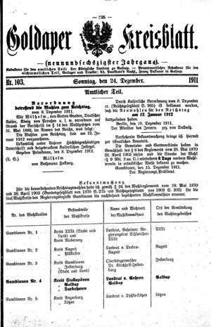 Goldaper Kreisblatt vom 24.12.1911