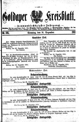 Goldaper Kreisblatt on Dec 31, 1911