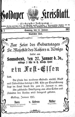 Goldaper Kreisblatt vom 14.01.1912