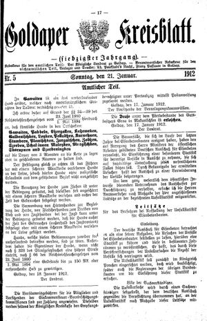 Goldaper Kreisblatt vom 21.01.1912