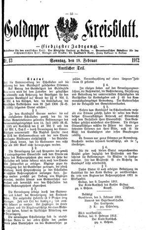 Goldaper Kreisblatt vom 18.02.1912