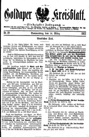 Goldaper Kreisblatt vom 14.03.1912