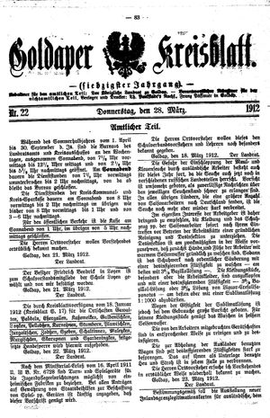 Goldaper Kreisblatt vom 28.03.1912
