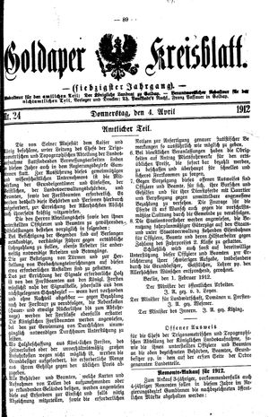 Goldaper Kreisblatt vom 04.04.1912