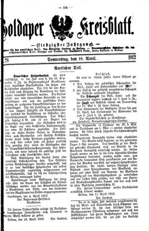 Goldaper Kreisblatt vom 18.04.1912