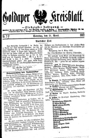 Goldaper Kreisblatt vom 21.04.1912