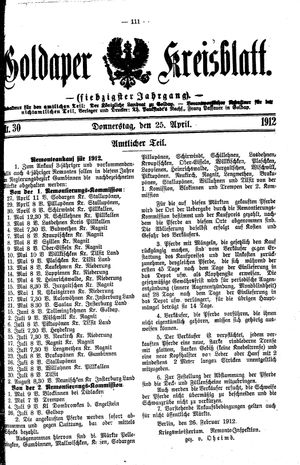 Goldaper Kreisblatt vom 25.04.1912