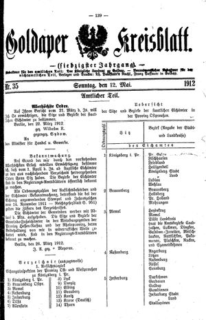 Goldaper Kreisblatt vom 12.05.1912
