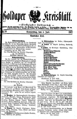 Goldaper Kreisblatt vom 04.07.1912