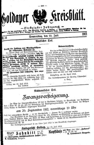 Goldaper Kreisblatt vom 25.07.1912