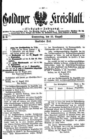 Goldaper Kreisblatt vom 22.08.1912